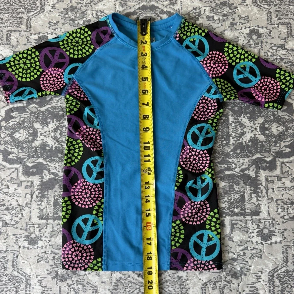 O'Rageous Rash Guard UPF 50+ Swim Shirt Short Sleeve Youth XS Peace Sign
